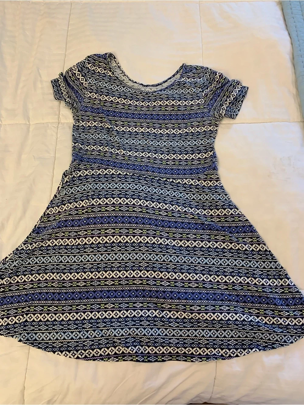 The Children’s Place Blue Patterned Skater 100% Cotton Dress 10/12